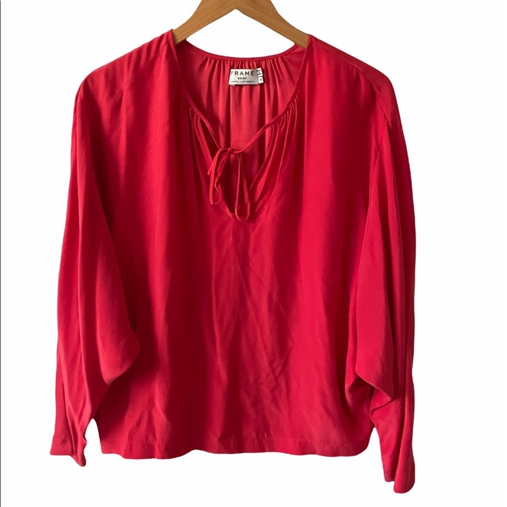FRAME DENIM Le Raglan Split-Neck Blouse Red Size XS - Picture 3 of 7